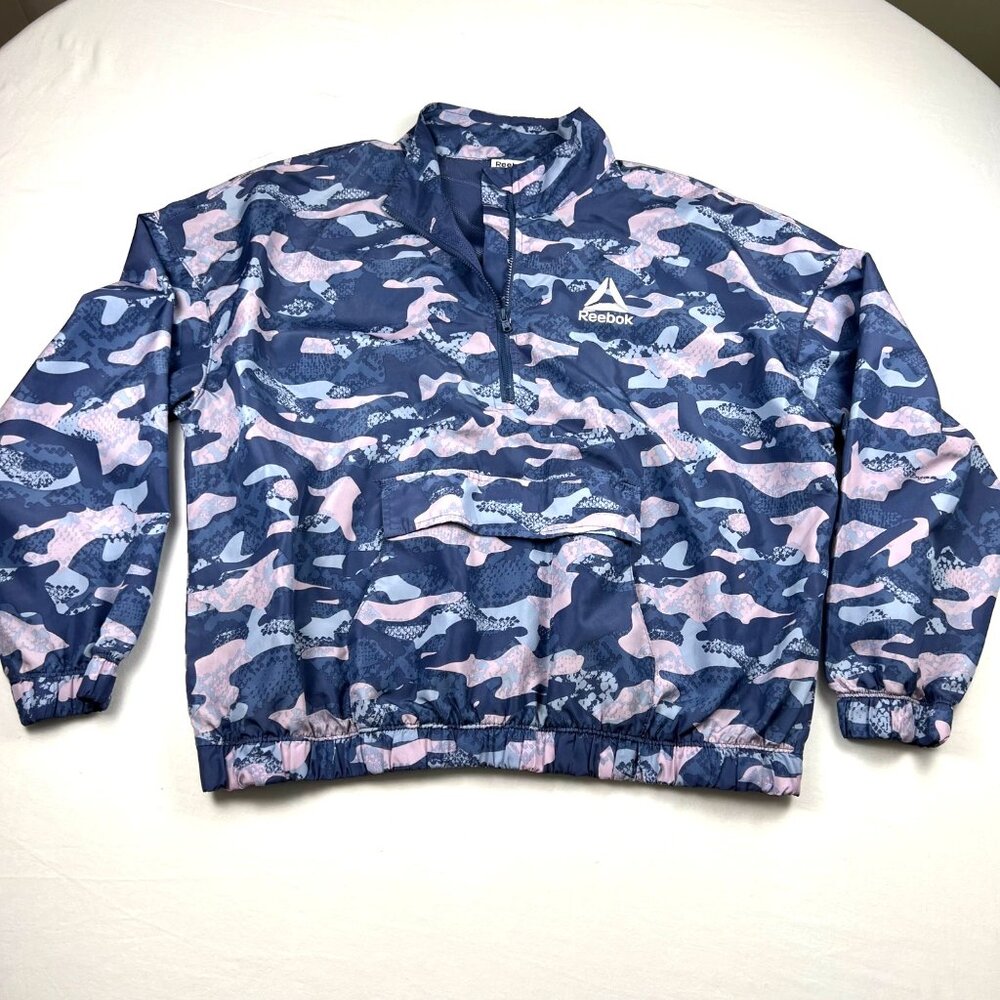 Reebok Womens Camouflage Windbreaker Jacket 1/4 Zip Pouch Pocket Elastic Hem - Picture 3 of 13